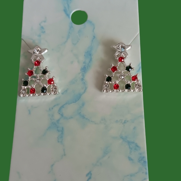 Silver Christmas Tree Earrings - Picture 2 of 4